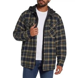 NWT Eddie Bauer Men’s Hooded Shirt Jacket Navy Blue Brown Soloman Plaid Size S